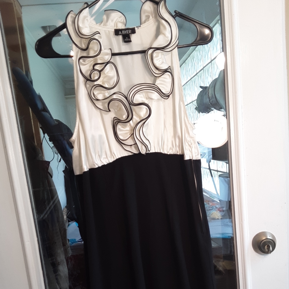 Satin ruffled neckline cocktail dress